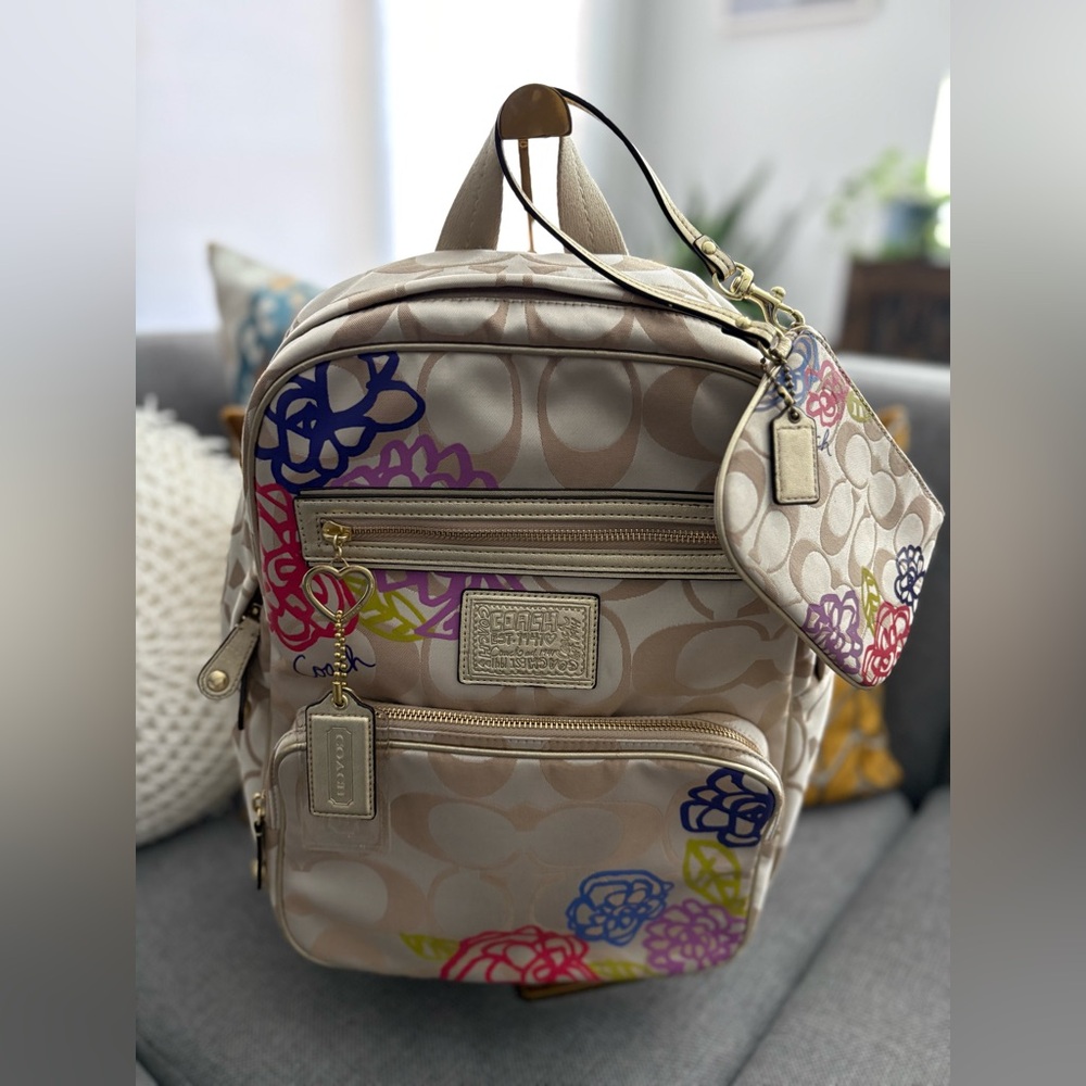 Coach Poppy Signature Daisy Appliqué Backpack with Wristlet.